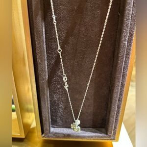 Tory Burch moondance Silver Tone Pave large Logo Pendant Necklace